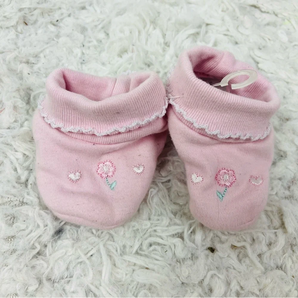 Koala baby Pink floral embroidered cotton Baby Booties size 0-6 months
